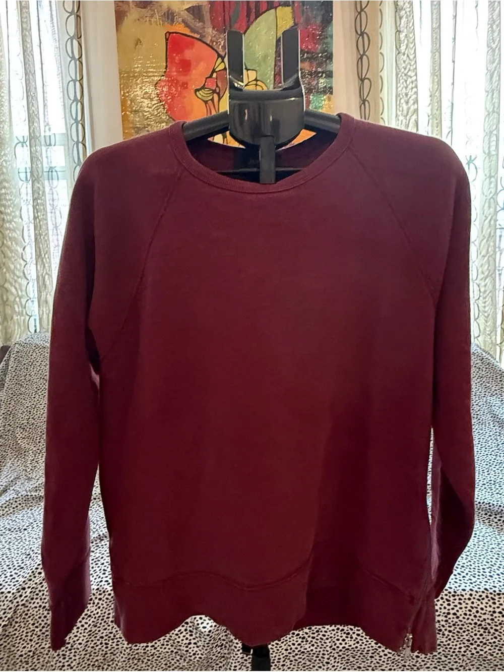 J. Crew Men's Crewneck Sweatshirt with Side Zippers in Burgundy